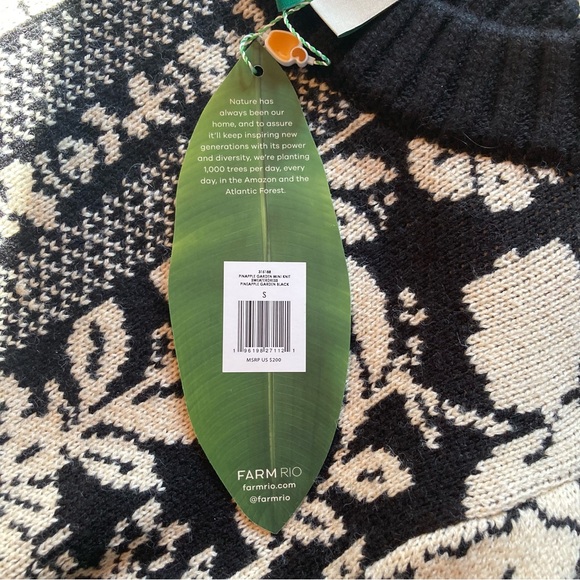 NEW FARM Rio Black Pineapple Garden Mini Sweater Dress Tunic Floral Knit Size S - Picture 16 of 16